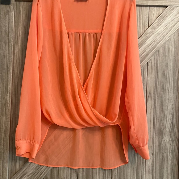 NWOT Wayf Chiffon Wrap Blouse - Large - TANGERINE - Picture 2 of 4